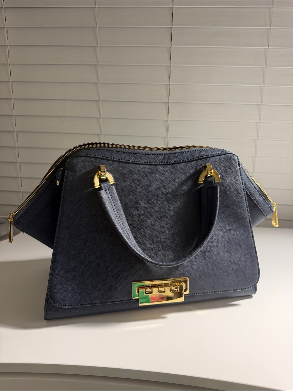 Zac Posen Slate Blue Satchel with Gold Hardware